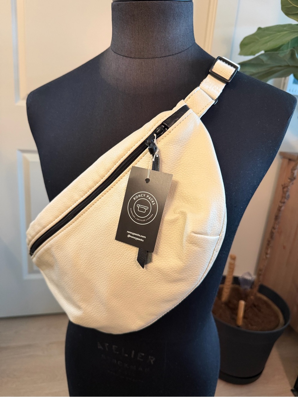 White / Cream Sling Belt Bag with Adjustable Strap